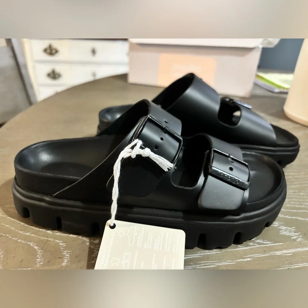 Black Leather Arizona Chunky Birkenstock Size 6 - Picture 4 of 9